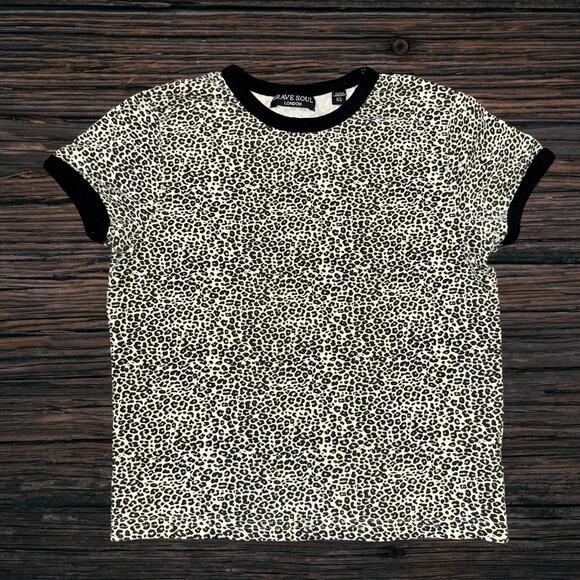XS Petite Leopard‎ Print Ringer Tee Shirt Cotton Animal Short Sleeve Soft Summer - Picture 2 of 4